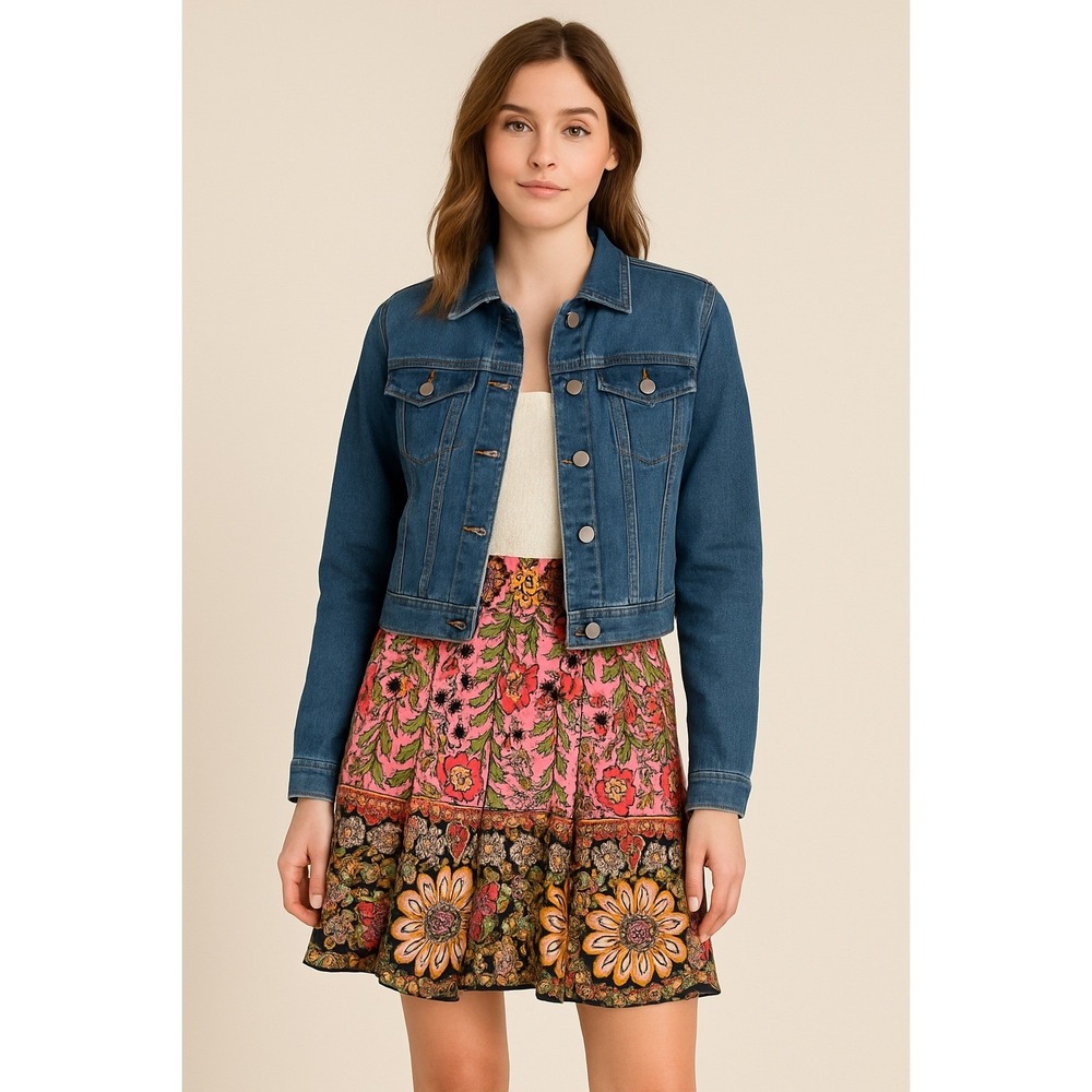 cAbi Ashbury Floral Print Retro Skirt Womens 2 Pink Cotton Pockets‎